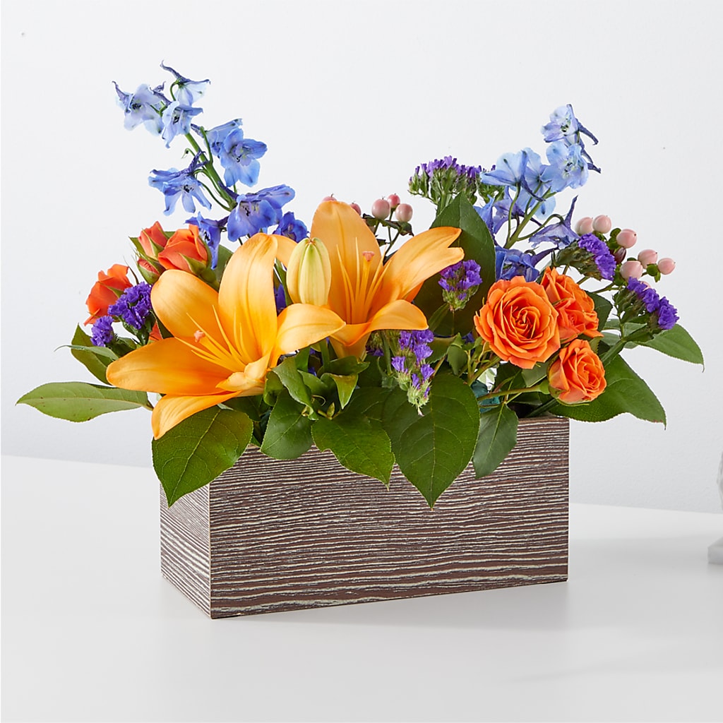 Radiant Citrus Box Bouquet – Charming Petals, Dracut MA
