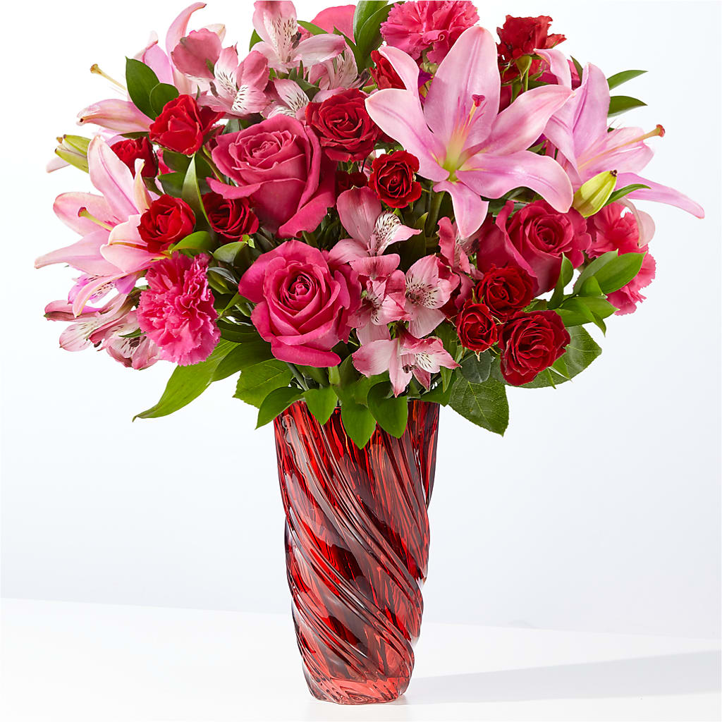 In Love Bouquet with Luxe Swirl Vase – Charming Petals, Dracut MA