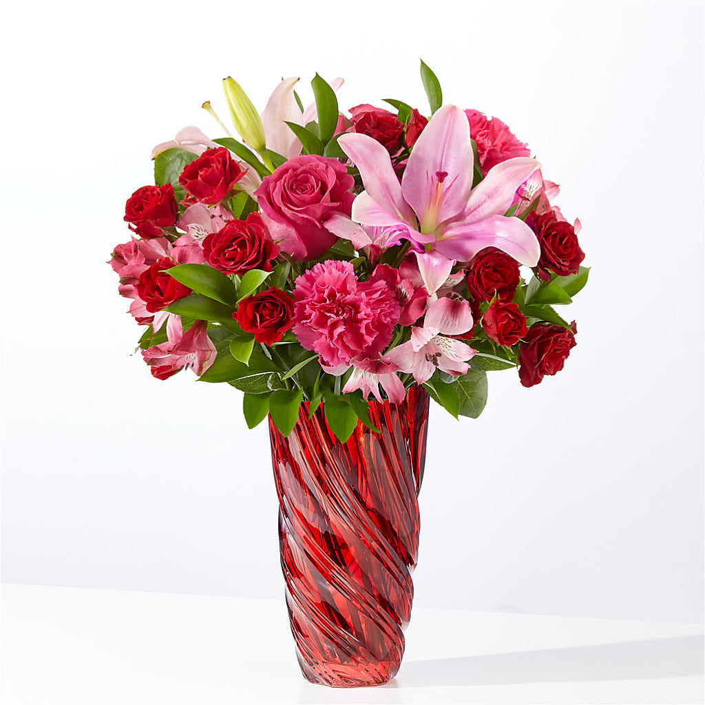 In Love Bouquet with Luxe Swirl Vase – Charming Petals, Dracut MA