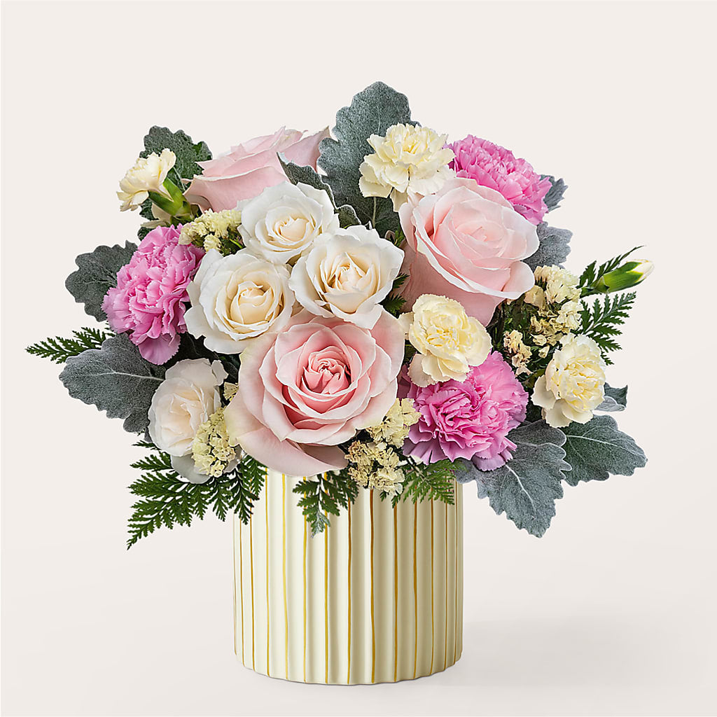 Blissful Moments Bouquet with Ivory Vase – Charming Petals, Dracut MA