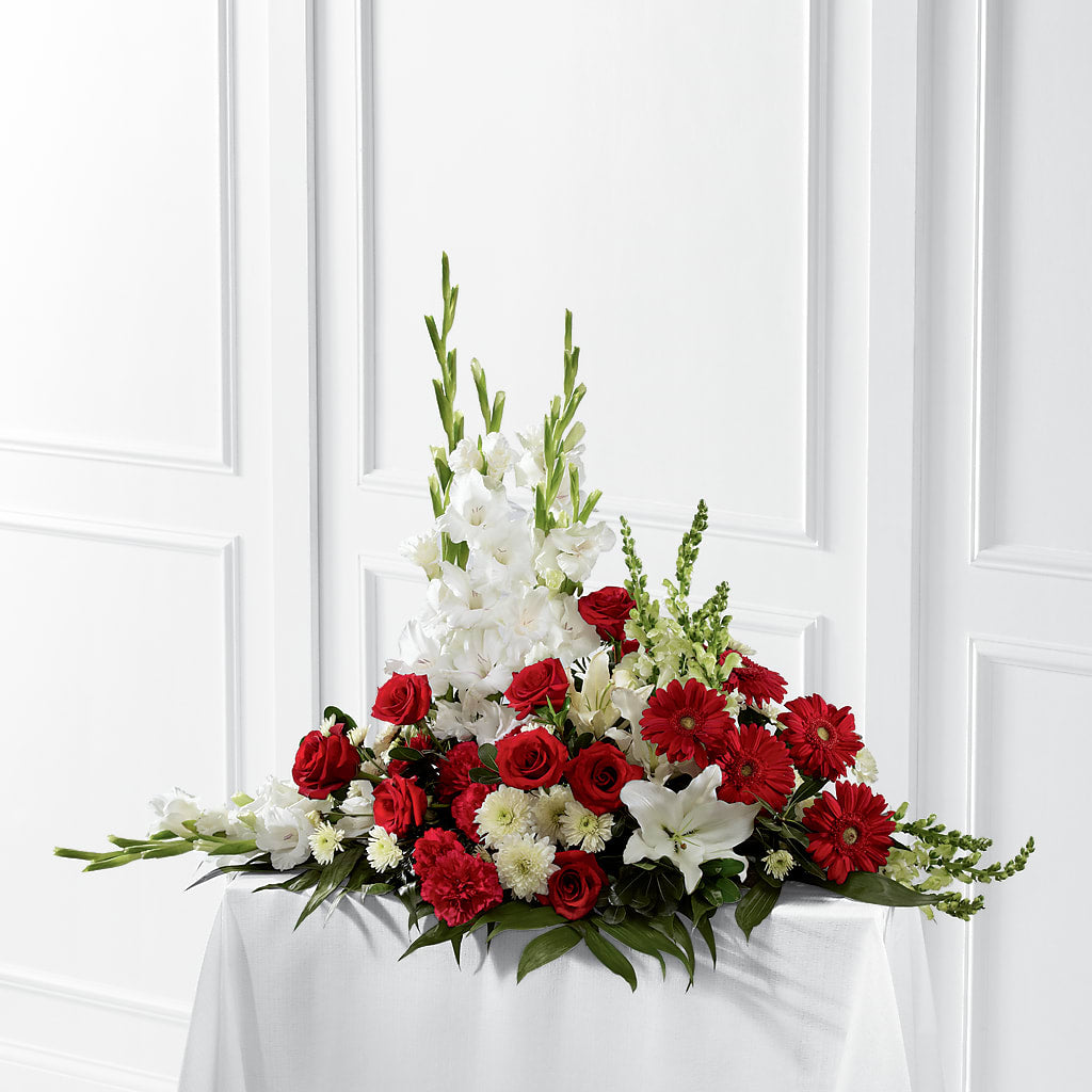 Crimson & White Arrangement – Charming Petals, Dracut MA