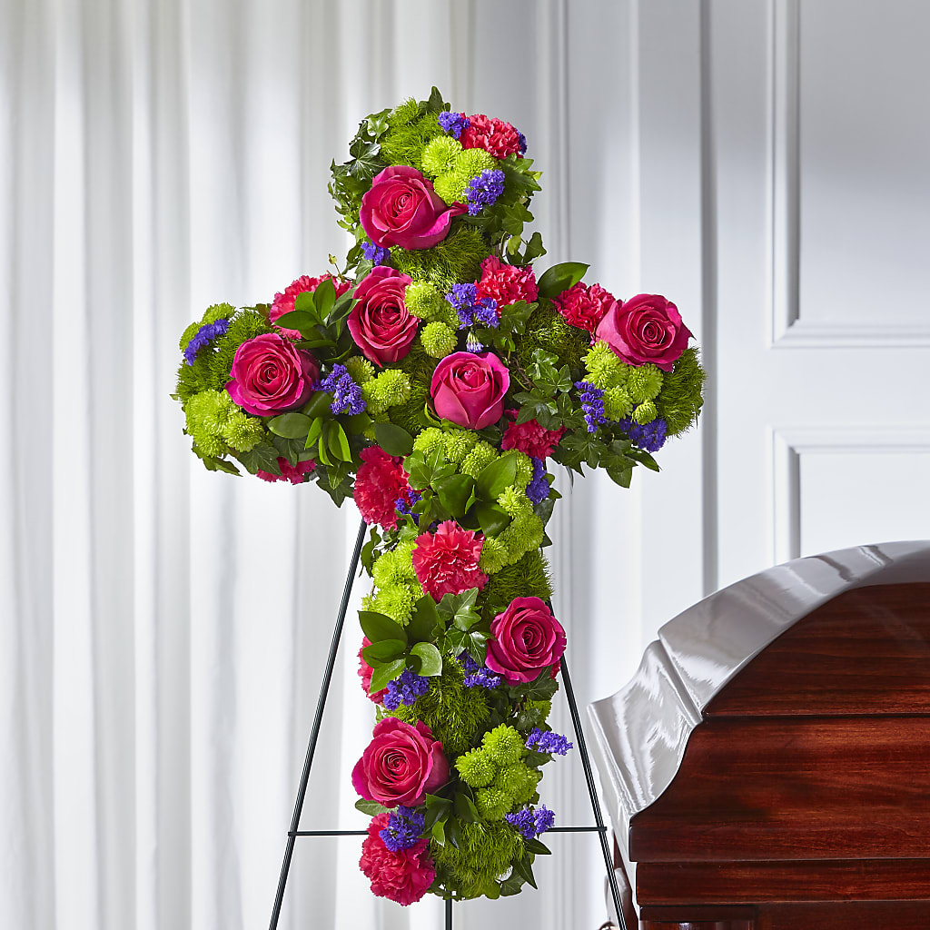Tribute Rose Floral Cross – Charming Petals, Dracut MA