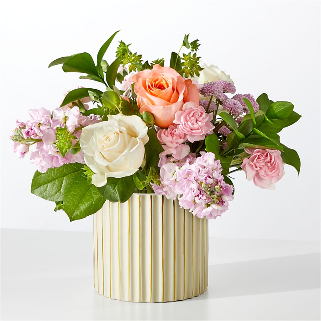 French Market Bouquet with Ivory Vase – Charming Petals, Dracut MA