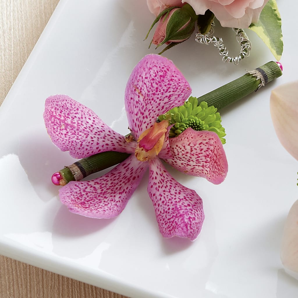 Pink Mokara Boutonniere – Charming Petals, Dracut MA