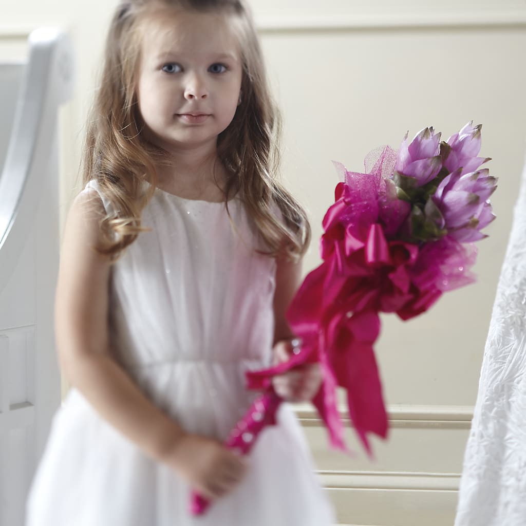 Sparkle Pink Flower Girl Bouquet – Charming Petals, Dracut MA