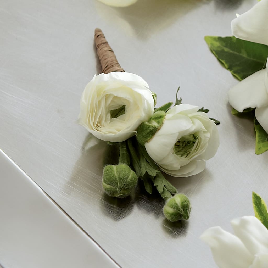 White Ranunculus Boutonniere – Charming Petals, Dracut MA