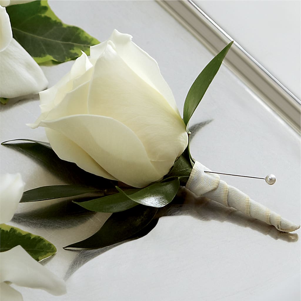 White Rose Boutonniere – Charming Petals, Dracut MA