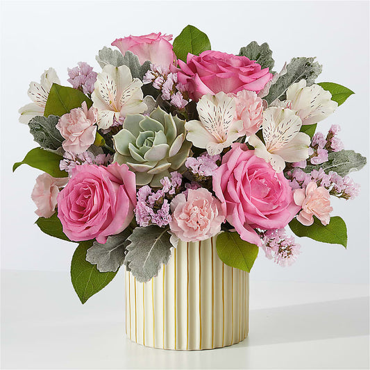 Dusty Rose Bouquet with Ivory Vase –  Charming Petals, Dracut MA