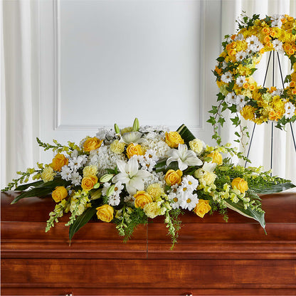 Golden Harmony Casket Spray –  Charming Petals, Dracut MA
