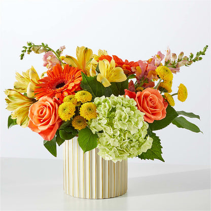 Autumn Sunshine Bouquet with Ivory Vase –  Charming Petals, Dracut MA