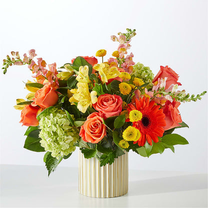 Autumn Sunshine Bouquet with Ivory Vase –  Charming Petals, Dracut MA