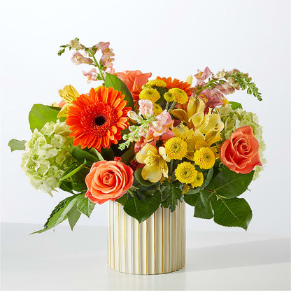 Autumn Sunshine Bouquet with Ivory Vase –  Charming Petals, Dracut MA