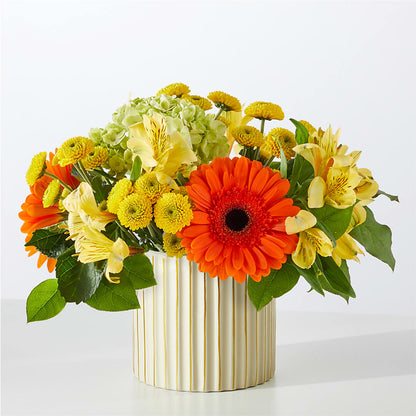 Autumn Sunshine Bouquet with Ivory Vase –  Charming Petals, Dracut MA