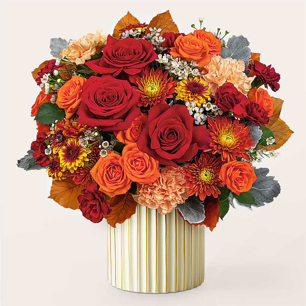 Merlot Bouquet with Ivory Vase –  Charming Petals, Dracut MA