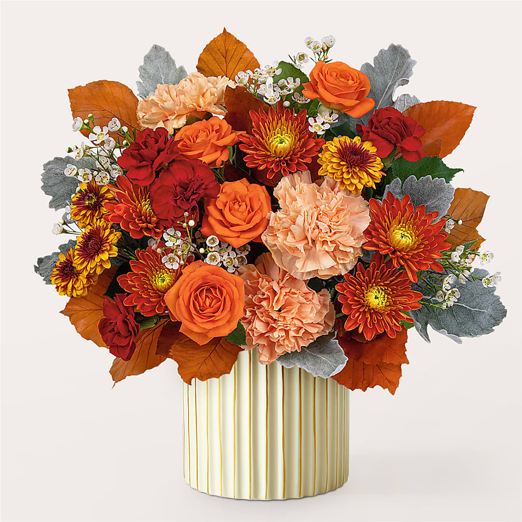 Merlot Bouquet with Ivory Vase –  Charming Petals, Dracut MA