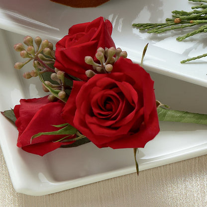 Red Spray Rose Boutonniere –  Charming Petals, Dracut MA